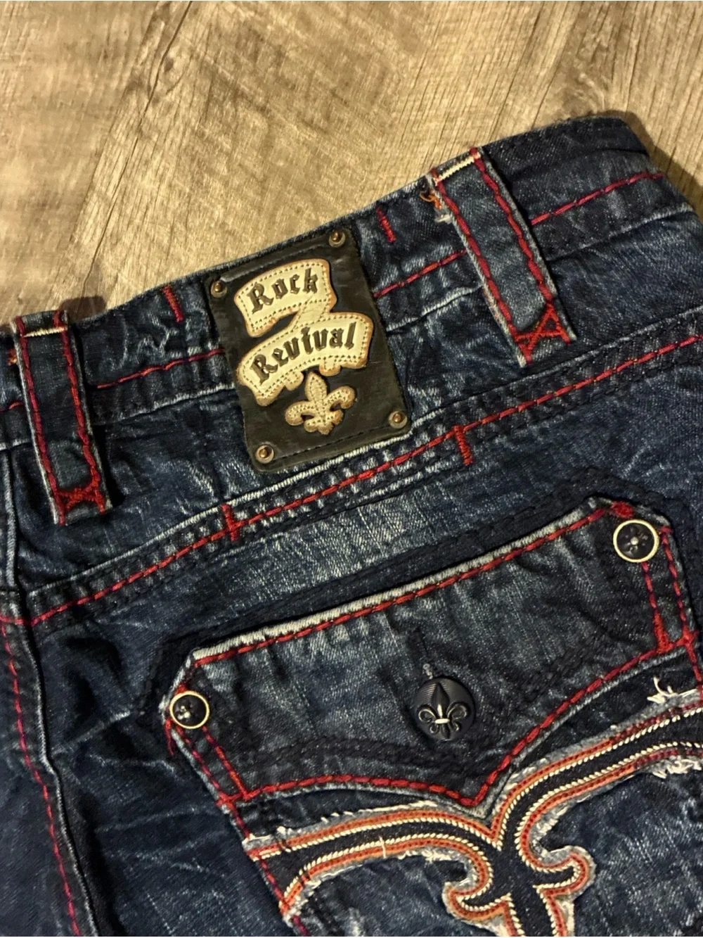 Vintage Rock Revival DAN Straight Jeans Men’s SZ 42 Blue Red Used Rare